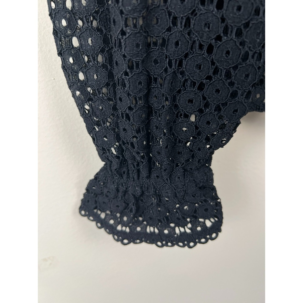 Boden Geo Lace Top US 12 Black Romantic Sheer Lace Blouse Tie Neck - Picture 5 of 10